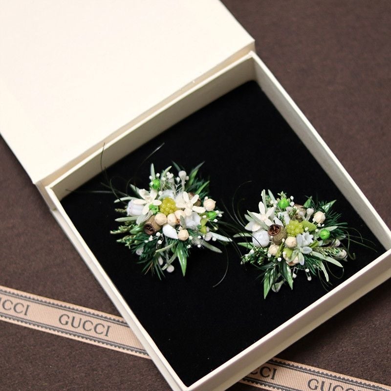 Inel cu flori păstrate și broșă – stil pădure pentru nuntă, design personalizat, concept original (Brand: altul; Material: altul; Varietate: buchete amestecate)