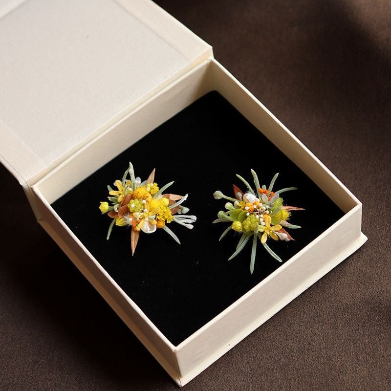 Inel cu flori păstrate și broșă – stil pădure pentru nuntă, design personalizat, concept original (Brand: altul; Material: altul; Varietate: buchete amestecate)