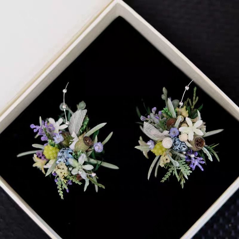 Inel cu flori păstrate și broșă – stil pădure pentru nuntă, design personalizat, concept original (Brand: altul; Material: altul; Varietate: buchete amestecate)