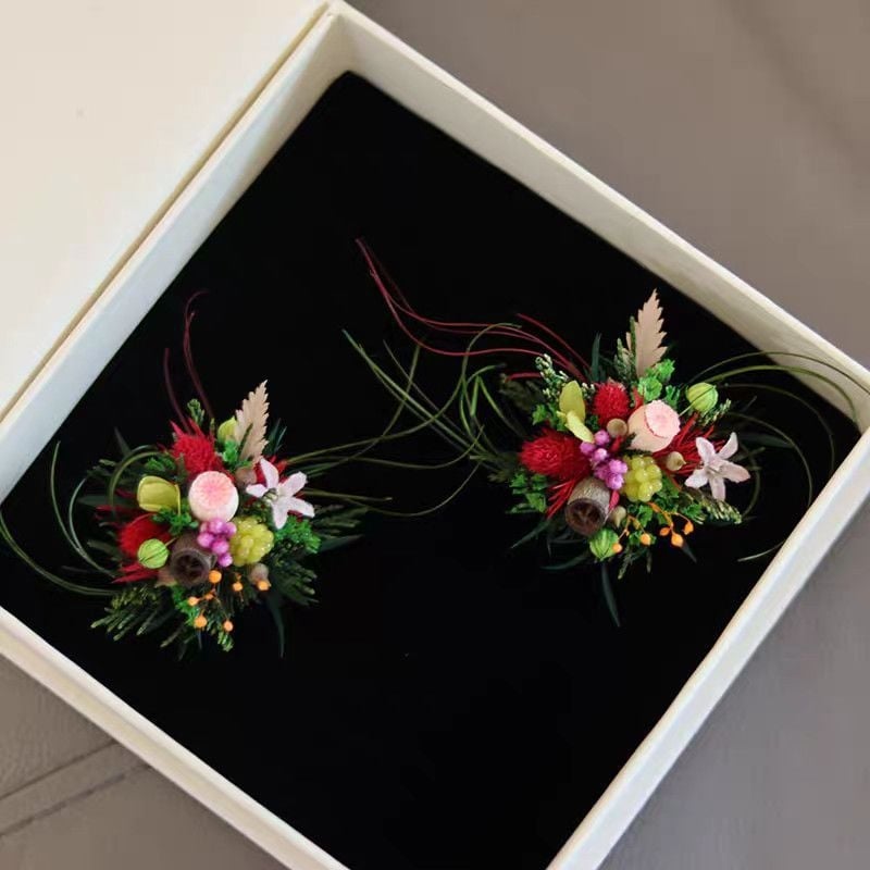 Inel cu flori păstrate și broșă – stil pădure pentru nuntă, design personalizat, concept original (Brand: altul; Material: altul; Varietate: buchete amestecate)