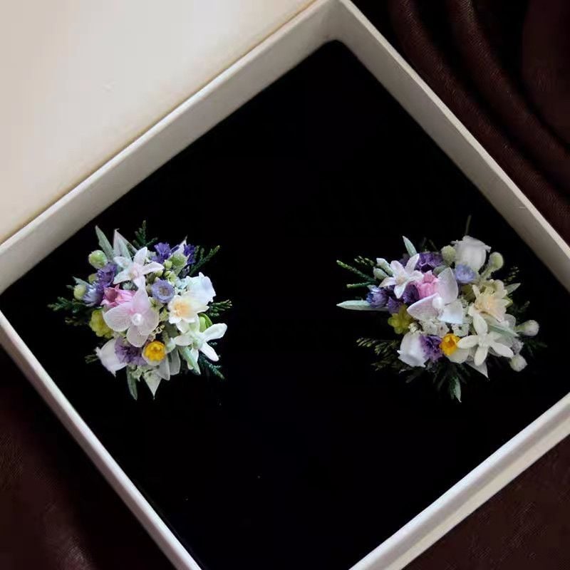 Inel cu flori păstrate și broșă – stil pădure pentru nuntă, design personalizat, concept original (Brand: altul; Material: altul; Varietate: buchete amestecate)