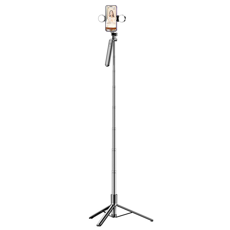 Bluetooth selfie stick ar telefonu, ar tripoda, pārnēsājams ceļojumu komplekts, rokas stabilizators, apgaismojums, tālvadība, materiāls nerūsējošais tērauds + ABS