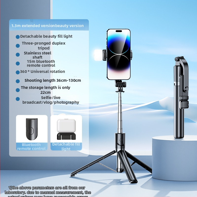 Bluetooth selfie stick ar telefonu, ar tripoda, pārnēsājams ceļojumu komplekts, rokas stabilizators, apgaismojums, tālvadība, materiāls nerūsējošais tērauds + ABS