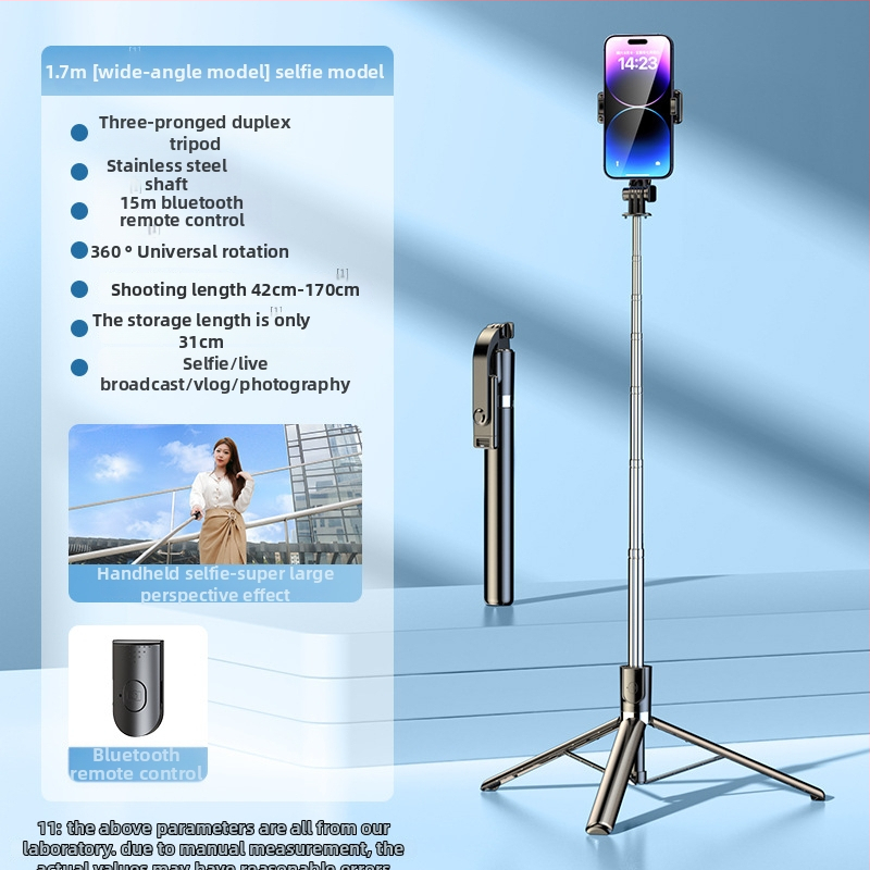 Bluetooth selfie stick ar telefonu, ar tripoda, pārnēsājams ceļojumu komplekts, rokas stabilizators, apgaismojums, tālvadība, materiāls nerūsējošais tērauds + ABS