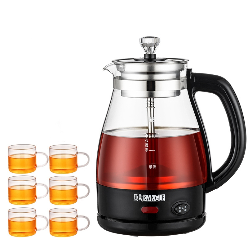 Daudzfunkcionāla tējas pagatavošanas ierīce ar borosilikāta stiklu, tilpums līdz 1 L, 600 W, 220 V, pogu vadība, piemērots 2–3 personām