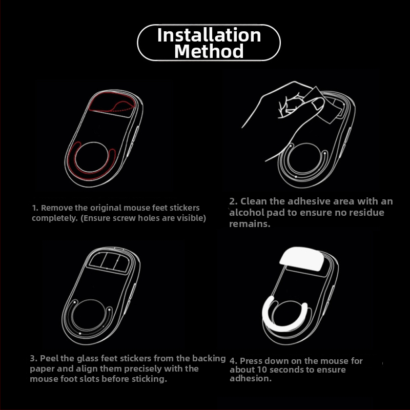 Temperētā stikla peliņas kāju komplekts GPW1 paaudzei – augsta slidība, auksta veidošana, OEM apstrāde