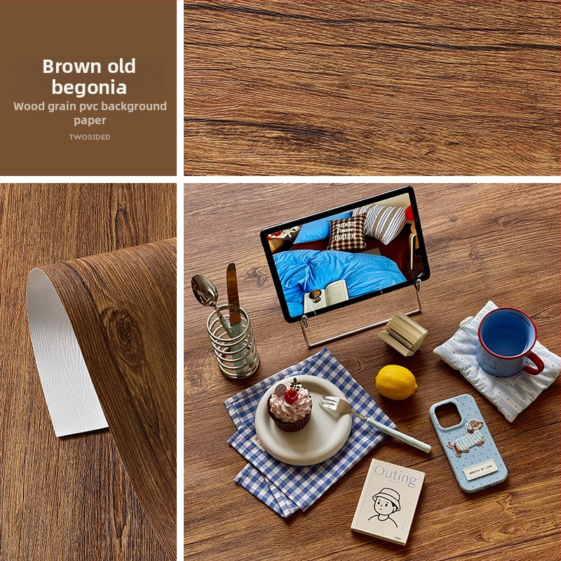 3D medžio tekstūros fono plokštė maisto fotografijai, PVC tekstūra, retro stilius