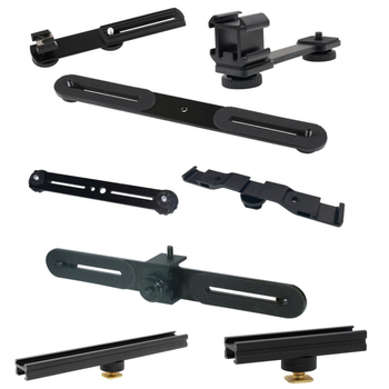 Aliuminio lydinio kryžminis laikiklis su hot shoe tvirtinimu SLR fotoaparatams, kelių pozicijų mobiliojo telefono laikiklis, maksimali apkrova 2 kg