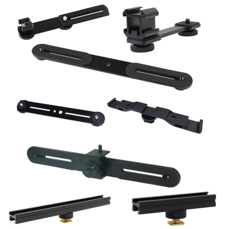 Aliuminio lydinio kryžminis laikiklis su hot shoe tvirtinimu SLR fotoaparatams, kelių pozicijų mobiliojo telefono laikiklis, maksimali apkrova 2 kg