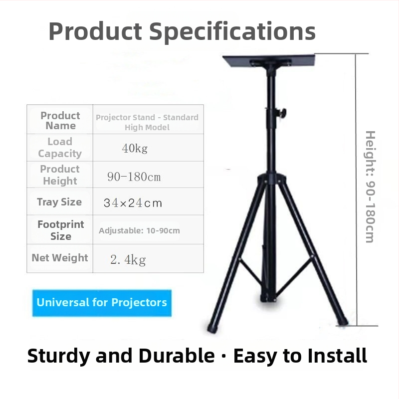  Univerzális padlón álló projektor állvány pan/tilt, hordozható, összecsukható
