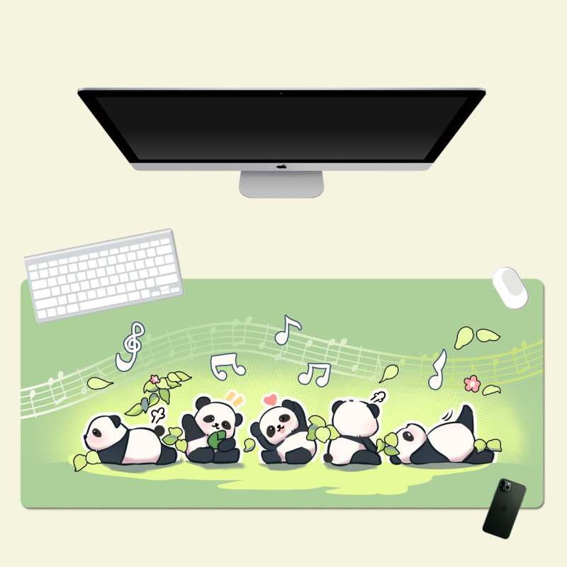 Prevelika podloga za miš s ručno oslikanim panda motivom, debeli rub, protuklizna površina, veliki stolni podmetač