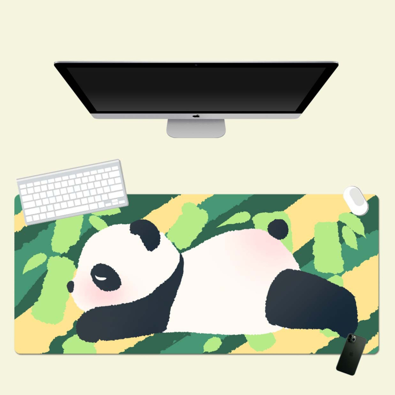 Prevelika podloga za miš s ručno oslikanim panda motivom, debeli rub, protuklizna površina, veliki stolni podmetač