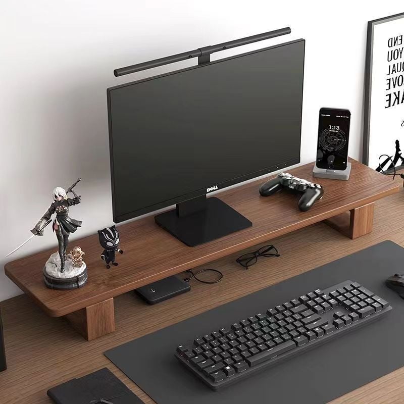 Drveni stolni stalak za monitor s podignutim regalom — 1-etažni, višestruke namjene, prenosiv, bez montaže, stolno skladištenje
