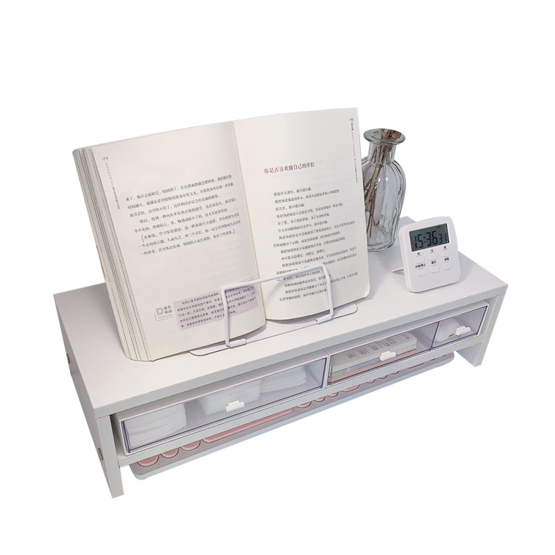 Számítógépasztali emelő állvány, 3 rétegű, fa/bambusz, többfunkciós, mozgatható, fúrásmentes