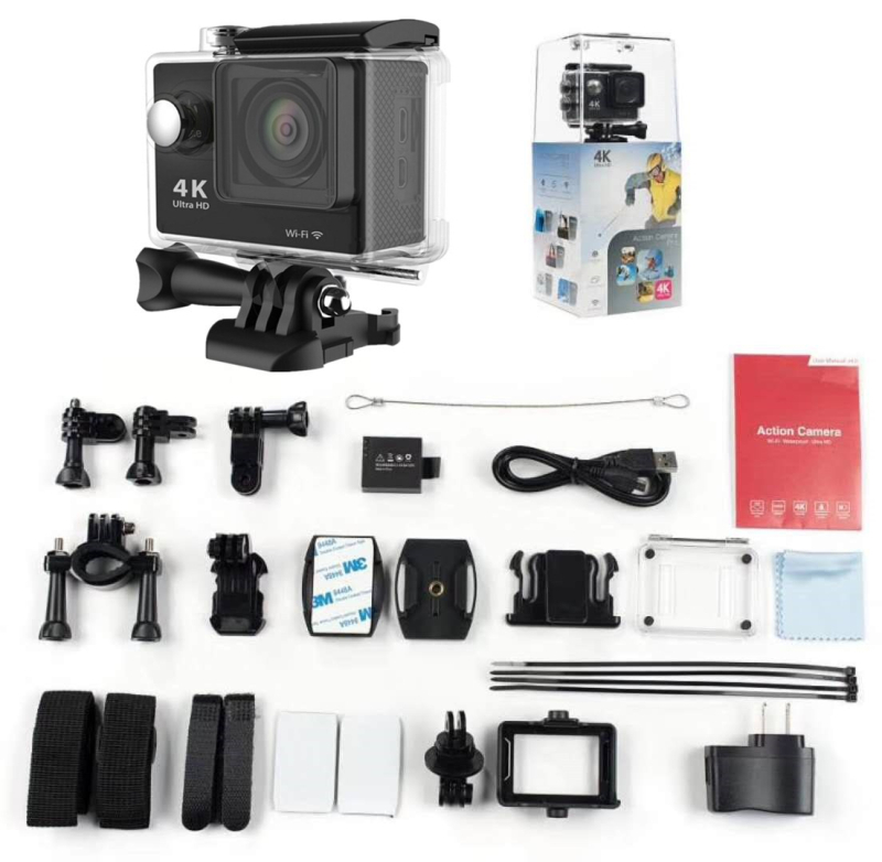 4K Wi-Fi sportkamera, ūdensizturīga, 8 MP sensora, 90 minūšu darbības laiks