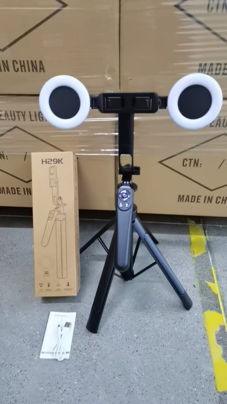 H29 Četru kāju tiešraides statīvs no ABS un alumīnija sakausējuma, universālais tālruņa turētājs, Bluetooth tālvadības pults, attēla stabilizācija, LED apgaisojums