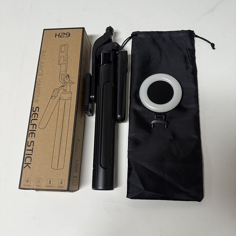 H29 Četru kāju tiešraides statīvs no ABS un alumīnija sakausējuma, universālais tālruņa turētājs, Bluetooth tālvadības pults, attēla stabilizācija, LED apgaisojums