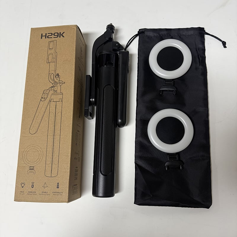 H29 Četru kāju tiešraides statīvs no ABS un alumīnija sakausējuma, universālais tālruņa turētājs, Bluetooth tālvadības pults, attēla stabilizācija, LED apgaisojums