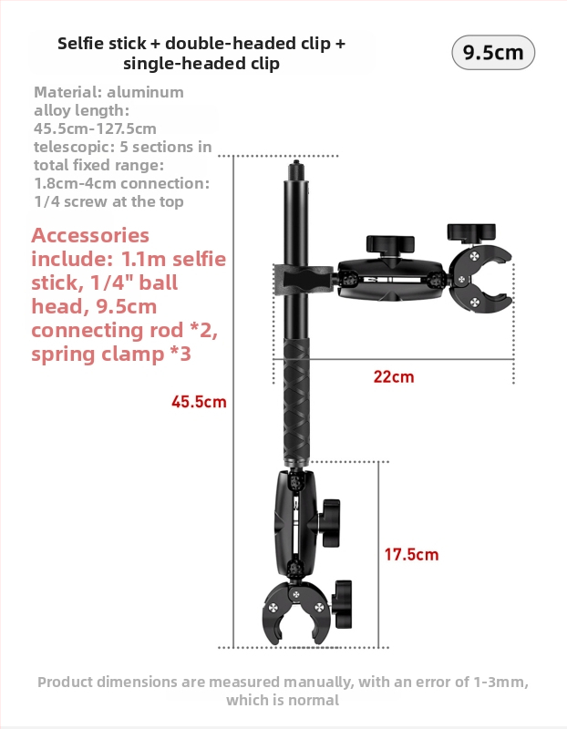 Pevný upínací držiak pre Insta360 akčnú kameru na motocykli, kompatibilný s GoPro selfie stick