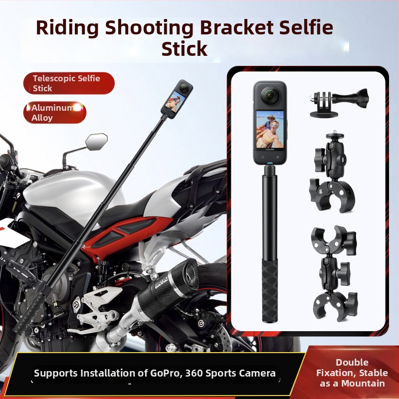 Pevný upínací držiak pre Insta360 akčnú kameru na motocykli, kompatibilný s GoPro selfie stick