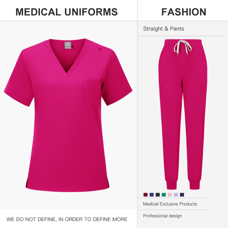 Dvodjelni scrubs set, kratki rukavi, V-izrez, poliester-spandeks materijal, unisex
