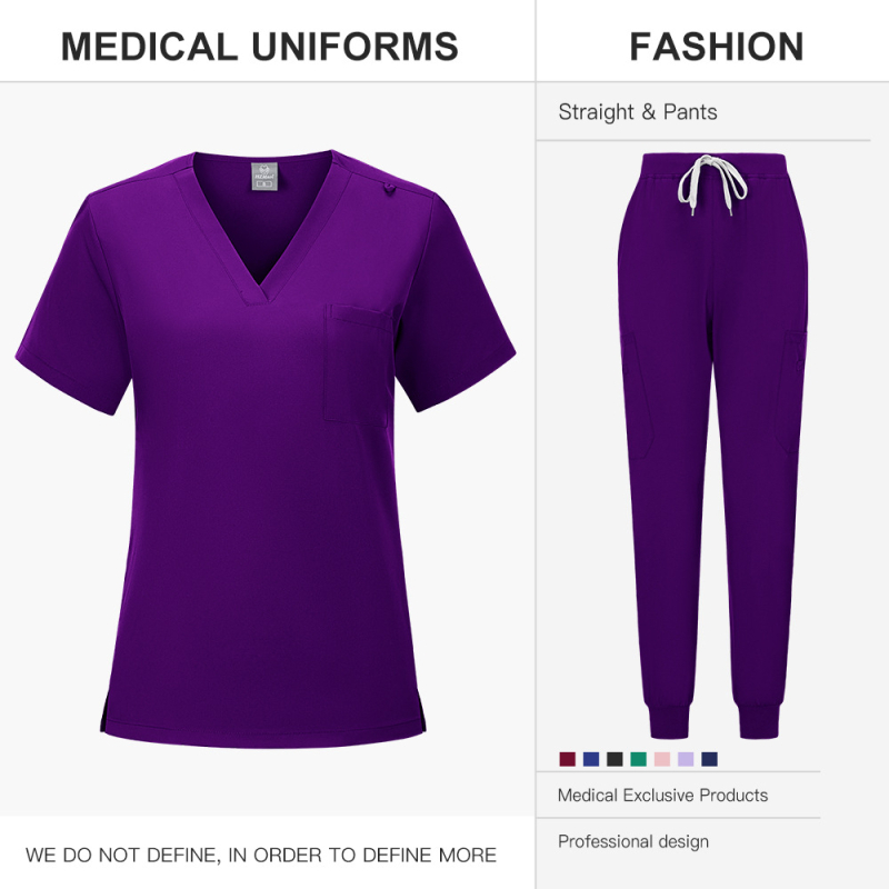 Dvodjelni scrubs set, kratki rukavi, V-izrez, poliester-spandeks materijal, unisex
