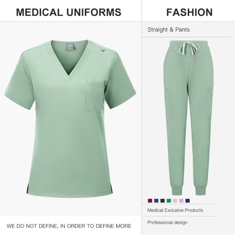 Dvodjelni scrubs set, kratki rukavi, V-izrez, poliester-spandeks materijal, unisex