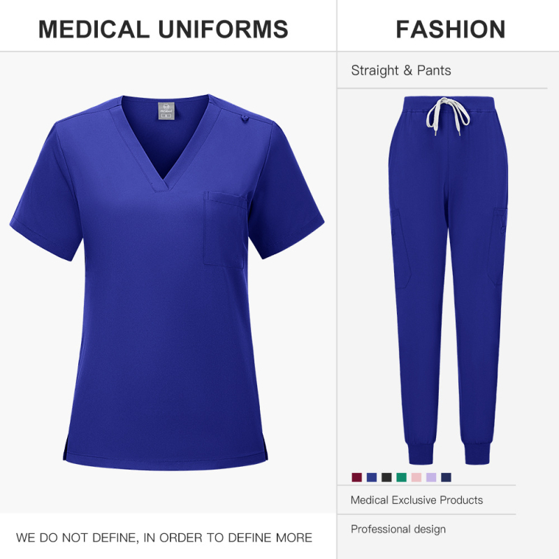Dvodjelni scrubs set, kratki rukavi, V-izrez, poliester-spandeks materijal, unisex
