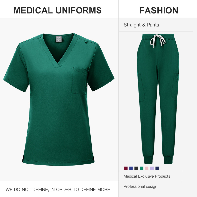 Dvodjelni scrubs set, kratki rukavi, V-izrez, poliester-spandeks materijal, unisex