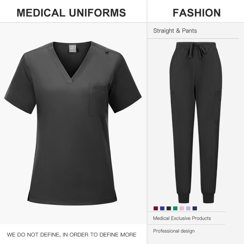 Dvodjelni scrubs set, kratki rukavi, V-izrez, poliester-spandeks materijal, unisex
