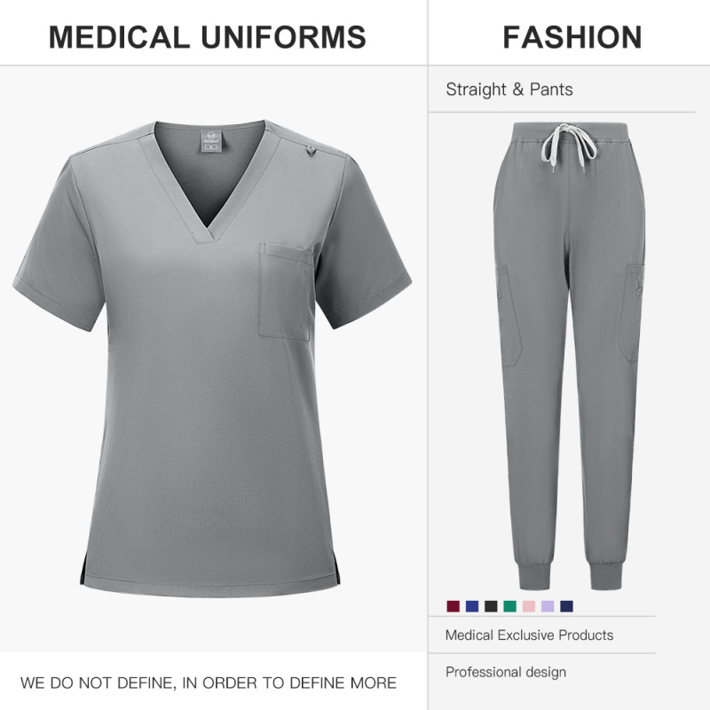 Dvodjelni scrubs set, kratki rukavi, V-izrez, poliester-spandeks materijal, unisex