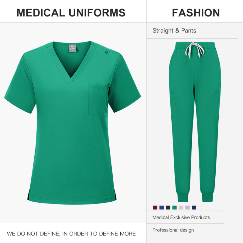 Dvodjelni scrubs set, kratki rukavi, V-izrez, poliester-spandeks materijal, unisex