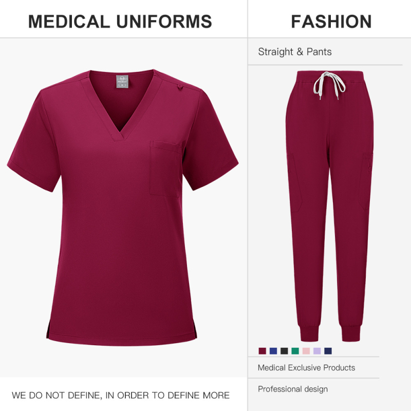 Dvodjelni scrubs set, kratki rukavi, V-izrez, poliester-spandeks materijal, unisex