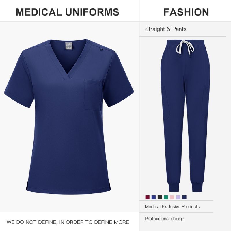 Dvodjelni scrubs set, kratki rukavi, V-izrez, poliester-spandeks materijal, unisex