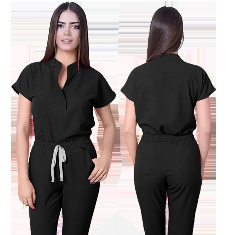 Unisex bezrukvový set scrubs s V výstrihom, nohavice, odvádza vlhkosť, zmes polyester-spandex