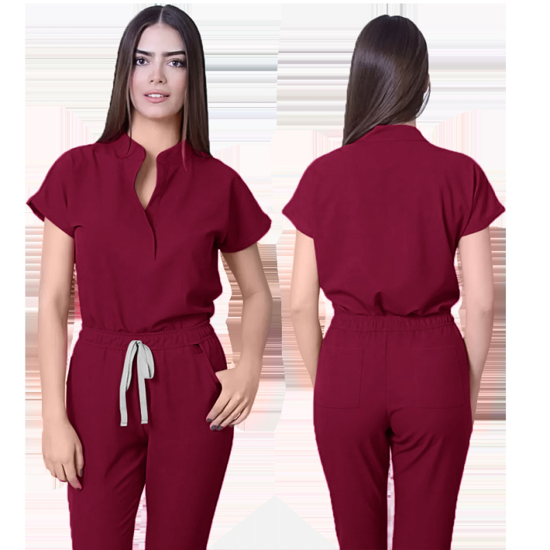 Unisex bezrukvový set scrubs s V výstrihom, nohavice, odvádza vlhkosť, zmes polyester-spandex