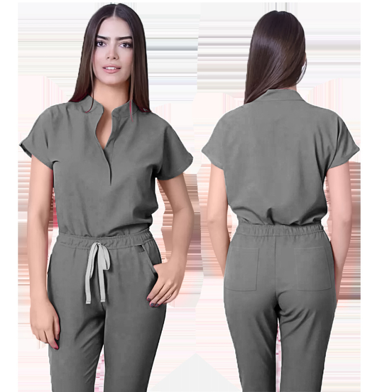 Unisex bezrukvový set scrubs s V výstrihom, nohavice, odvádza vlhkosť, zmes polyester-spandex