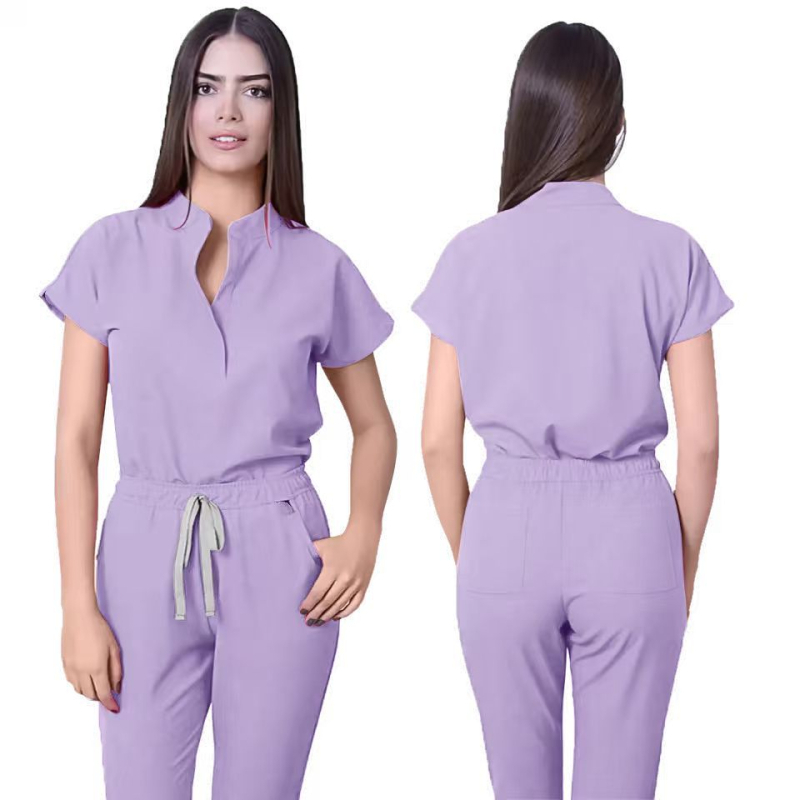 Unisex bezrukvový set scrubs s V výstrihom, nohavice, odvádza vlhkosť, zmes polyester-spandex