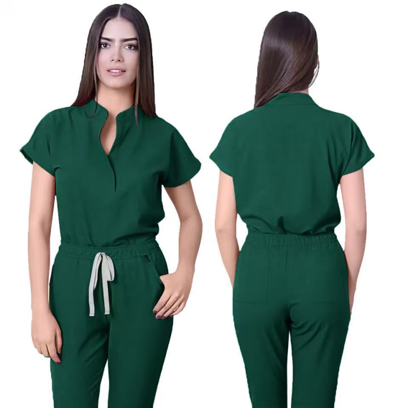 Unisex bezrukvový set scrubs s V výstrihom, nohavice, odvádza vlhkosť, zmes polyester-spandex