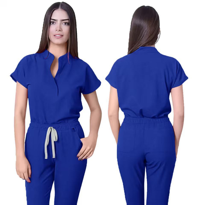 Unisex bezrukvový set scrubs s V výstrihom, nohavice, odvádza vlhkosť, zmes polyester-spandex