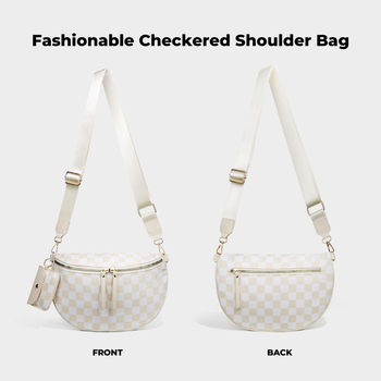 Nylon checkerboard félkör alakú crossbody táska telefonzsebbel és rejtett cipzáras zsebbel