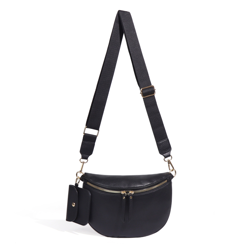 Nylon checkerboard félkör alakú crossbody táska telefonzsebbel és rejtett cipzáras zsebbel