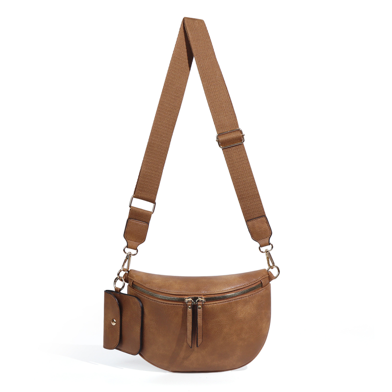 Nylon checkerboard félkör alakú crossbody táska telefonzsebbel és rejtett cipzáras zsebbel