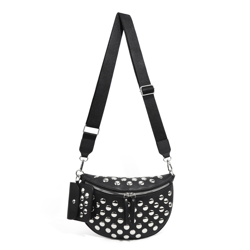 Nylon checkerboard félkör alakú crossbody táska telefonzsebbel és rejtett cipzáras zsebbel