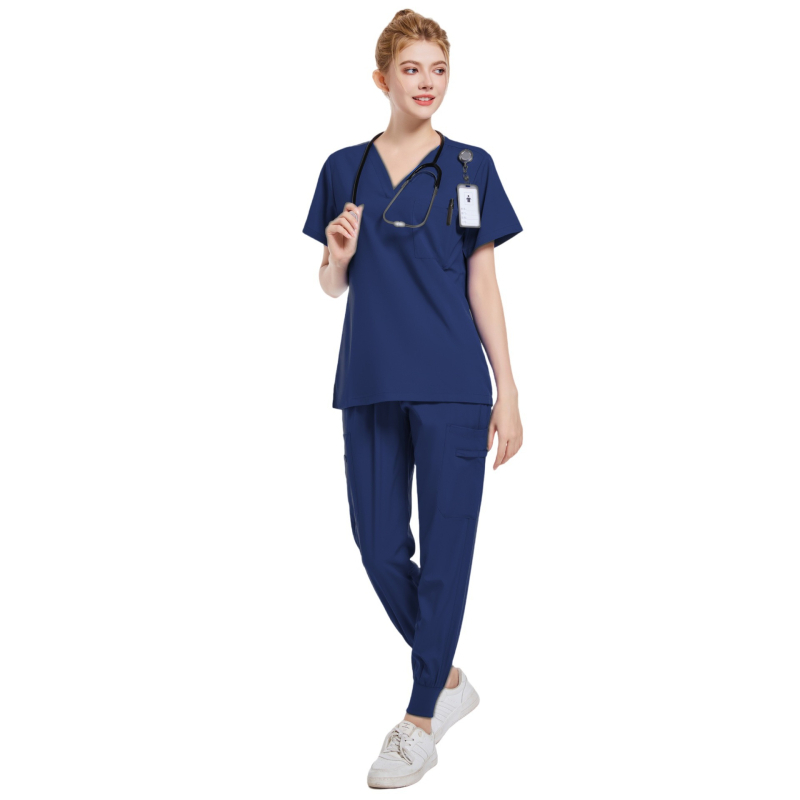 Set medical în două piese (split) – poliester-elastan 95%+, uscare rapidă, decolteu în V, mâneci scurte, unisex