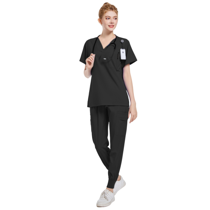 Set medical în două piese (split) – poliester-elastan 95%+, uscare rapidă, decolteu în V, mâneci scurte, unisex