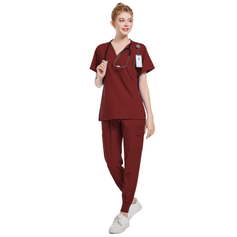 Set medical în două piese (split) – poliester-elastan 95%+, uscare rapidă, decolteu în V, mâneci scurte, unisex