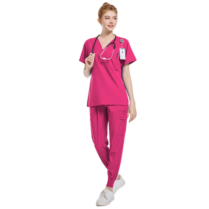 Set medical în două piese (split) – poliester-elastan 95%+, uscare rapidă, decolteu în V, mâneci scurte, unisex