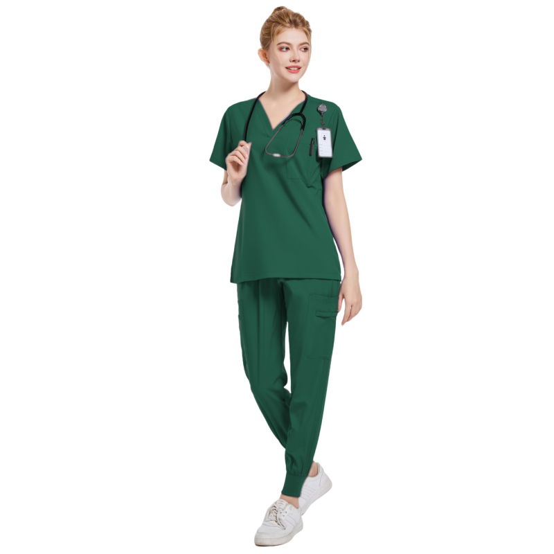 Set medical în două piese (split) – poliester-elastan 95%+, uscare rapidă, decolteu în V, mâneci scurte, unisex