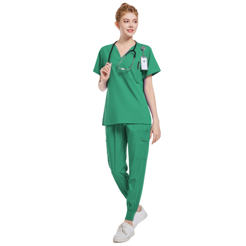 Set medical în două piese (split) – poliester-elastan 95%+, uscare rapidă, decolteu în V, mâneci scurte, unisex